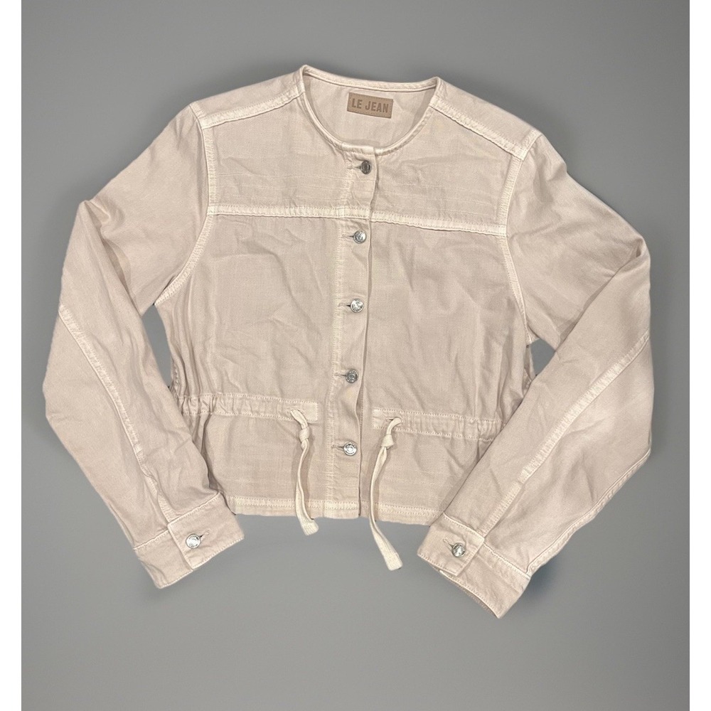 Le Jean Women's Gracie Embroidered Jacket Cinched‎ Beige Spring Size Small